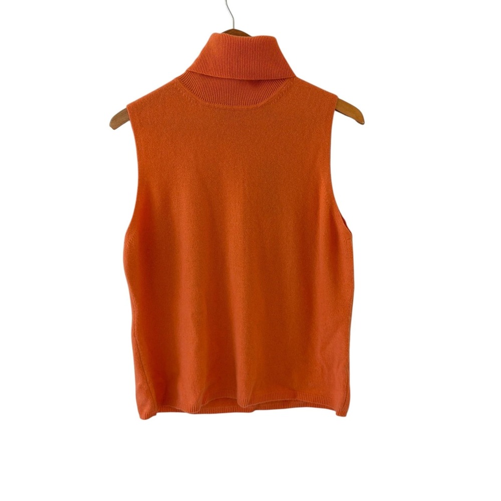Valerie Stevens 100% Cashmere Sweater Vest Womens XL Orange Turtleneck FLAW
